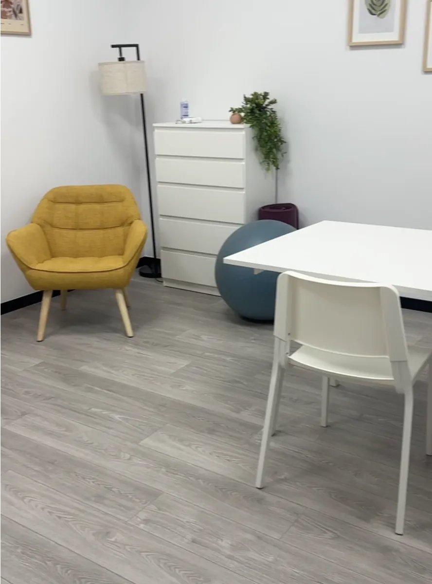 Sala de consulta de MaterNova con butaca y pelota de pilates